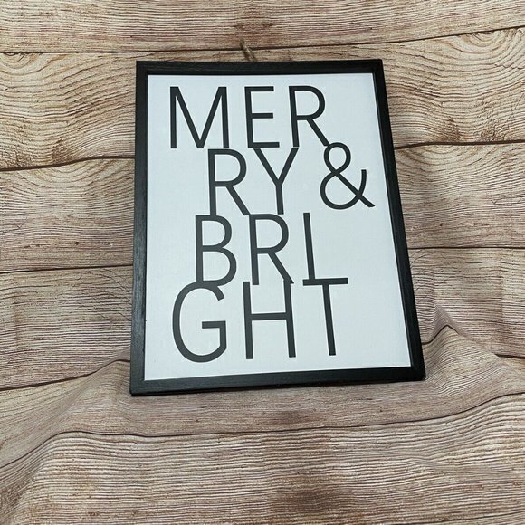 Merry & Bright Wall Christmas Decor Framed‎ 20 x 15 (Black and White) - Picture 1 of 5